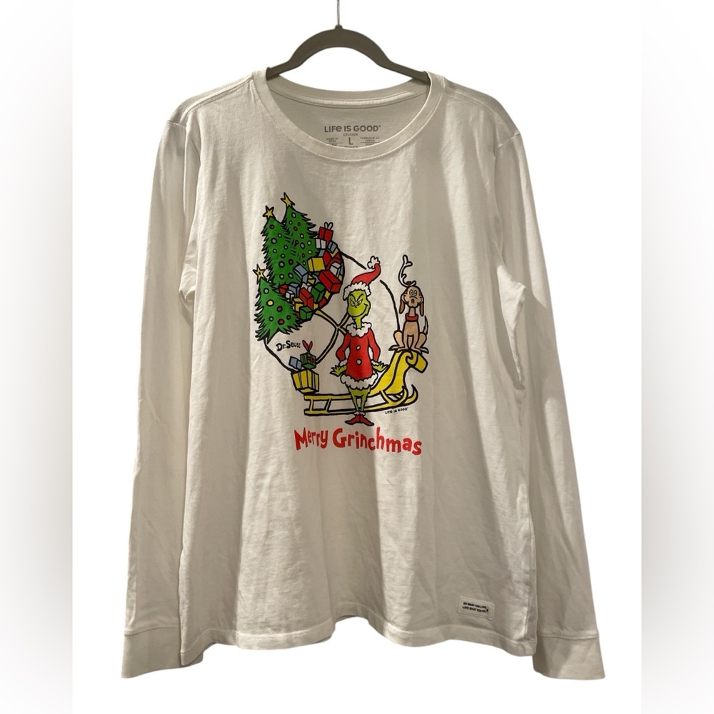 Life Is Good Dr. Suess Merry Christmas White Long Sleeve Tee Size Large